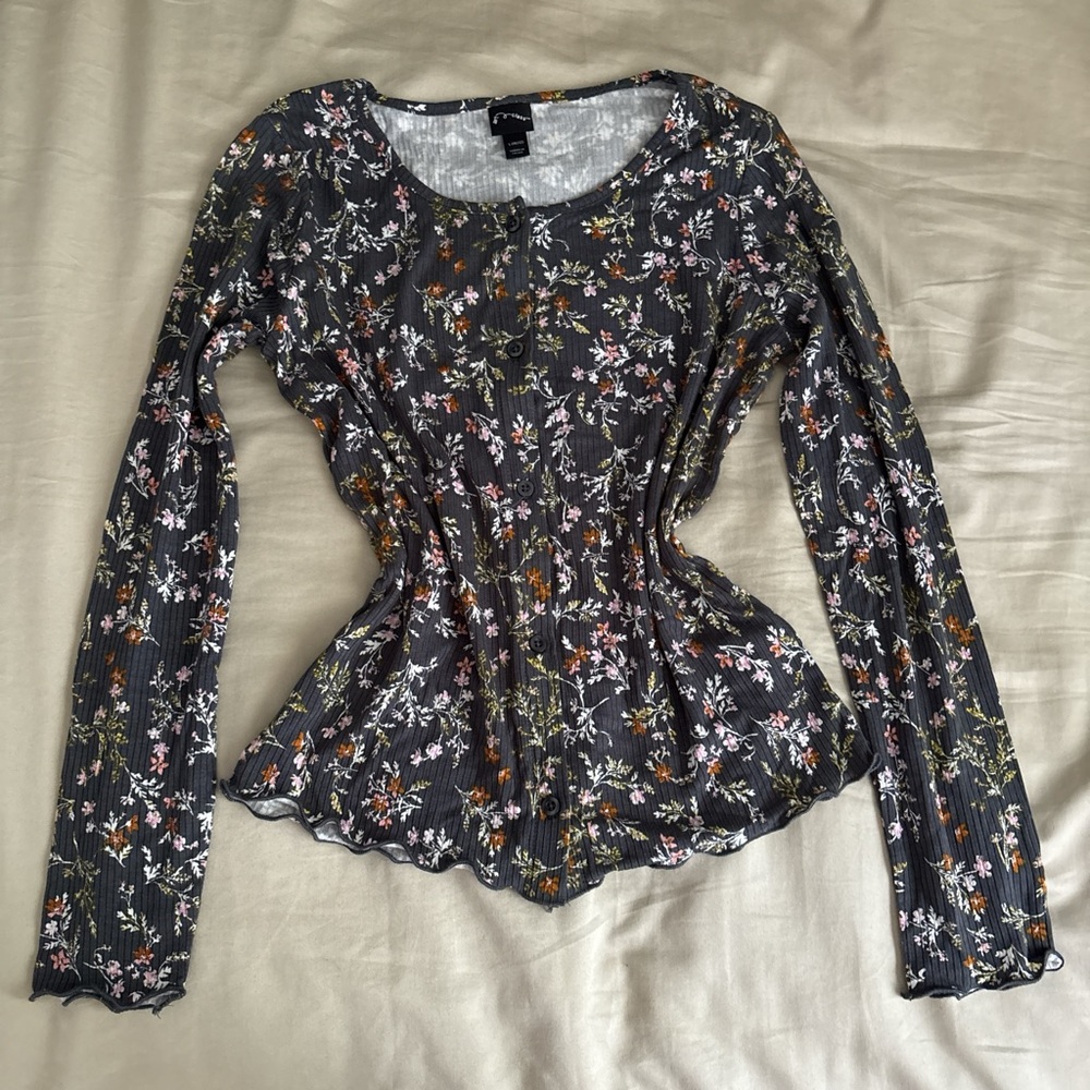 art class ribbed flower long sleeve henley